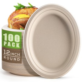 Gezond 100% Compostable Oval Paper Plates 12 Inch 100 Pack Large Disposable Heavy-duty Plates Eco-friendly Sugarcane Fiber Plates Biodegradable for Party, BBQ and Picnic Natural