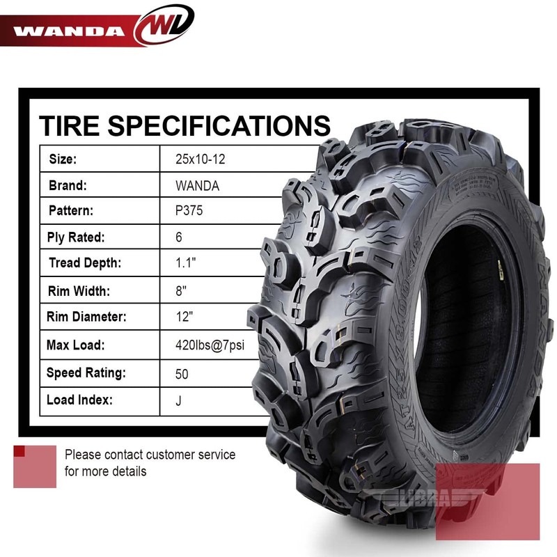 WANDA One ATV/UTV Tire 25x10-12 25x10x12 6PR 375 Super Mud