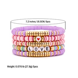 Joya Love Purple Lover Outfit Friendship Bracelets Stack Stackable Layered Heishi Surfer Clay Beaded Stretch Bracelets Accessories For Women Jewelry Set Gift