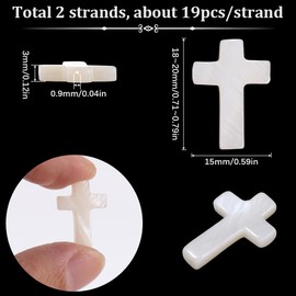 SUNNYCLUE 1 B0X 38 Pieces 20 mm Cross Beads Large Cross Pearl White Natural Freshwater Shell Easter Strands Crucifix Drilled Spacers Loose Beads for DIY Jewellery Making Craft Accessories Beginners