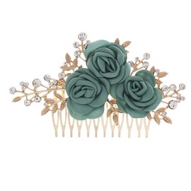BETHYNAS Bridal Hair Side Comb Flower Rose Rhinestone Wedding Hair Clip Handmade Bridesmaids Hair Piece Accessories for Women Girls (Green)