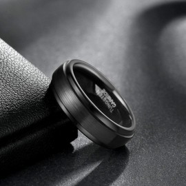 TRUMIUM 6mm Tungsten Rings for Men Women Basic Black Wedding Bands Matte Beveled Polished Edge Promise Rings Comfort Fit Size 8.5