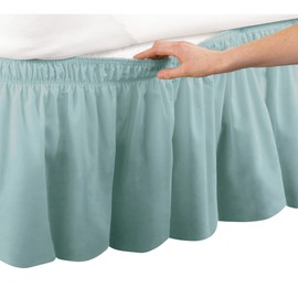 Collections Etc Wrap Around Bed Skirt, Easy Fit Elastic Dust Ruffle, Green, Queen/King