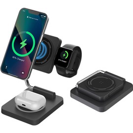 3-in-1 Wireless Charging Stand with Phone Holder, Adjustable Angle, Black