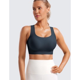 CRZ YOGA Womens Flex Sculpt Racerback Sports Bra - U Neck Medium Impact Padded Wireless Workout Gym Crop Top True Navy Large
