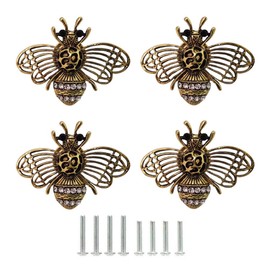Sutfmwe Bee Knobs, Unique Cabinet Drawer Knob, Antique Gold Bee Knobs for Dresser Cabinet Door Knob Pulls, Decorative Nature Theme Single Hole Hardware Furniture Knob Handles 4PCS (Antique Gold)