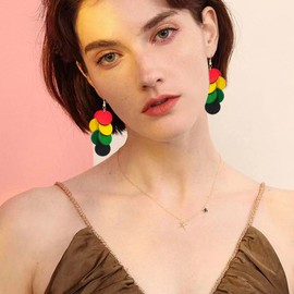 JIMARIN Handmade Bohemian Wooden Round Geometry Dangle Drop Earrings Long Chain Wood Disc Circle Hook Earrings For Women (Colorful)