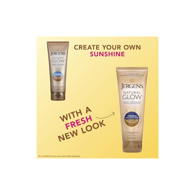 Jergens Natural Glow + reafirmante hidratante diario, Medium to Tan,