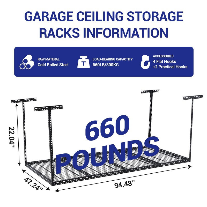 Garvee 4x8 FT Overhead Garage Storage Rack, Height Adjustable Garage