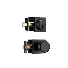 STARPY Black Door Knob with Lock, Exterior Door Lock Set with Deadbolt, Square Exterior Door Knob