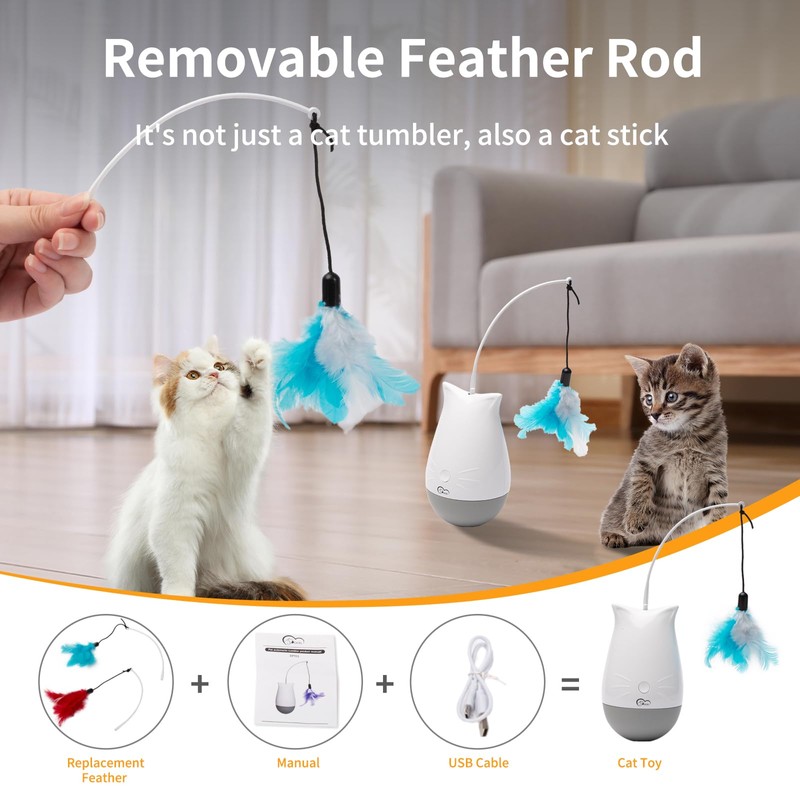 DOEL Cat Toys Interactive for Indoor, Rechargeable Automatic Rotating Feather