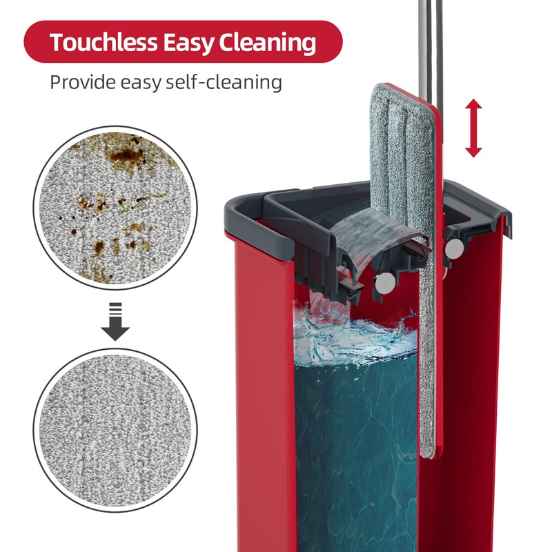 BOSHENG Mop and Bucket with Wringer Set, Flat Mop and