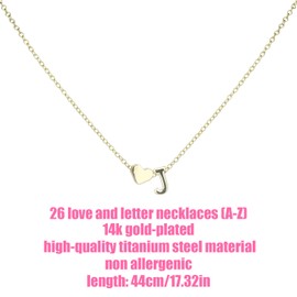 Mikovivi Women's Gold Heart-Shaped Letter Necklace, Gold-Plated Heart-Shaped Letter Necklace Gold Heart Initial Necklace Birthday Gift Valentine's Day Present for Women Girls (J)