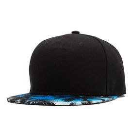 Quanhaigou Classic Snapback Hat Hip Hop Flat Bill Visor Cap - Unisex Adult Adjustable Baseball Hats (Coco Palm Blue Black)