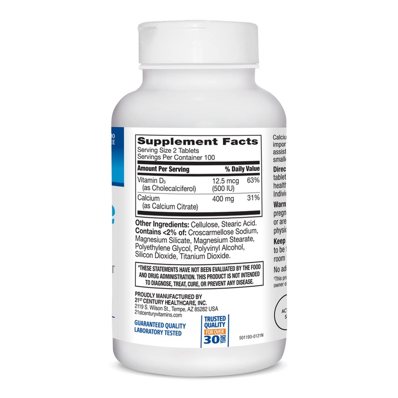 21st Century Calcium Citrate + D3 Petites Coated Tablets 200