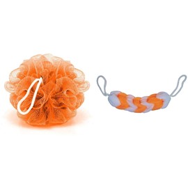 Kriwin Combo of 1 Orange Bath Loofah and 1 Orange & White Sponge Scrub for Back(orangeloofahorangewhitescrub)