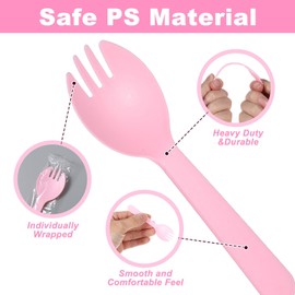 Hpmjz 500 Pcs Disposable Plastic Sporks Individually Wrapped Spoons 2 in 1 Fork and Spoons Restaurant Serving Utensils for Dessert Birthday Wedding Gathering Party Supply Outdoor Home Office