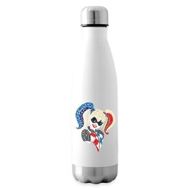 Spreadshirt Super Hero Girls Harley Quinn Wordcloud Insulated Water Bottle, 500 ml, White