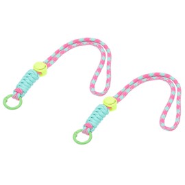 PATIKIL Paracord Lanyard Keychain, 2Pcs Cell Phone Keychain Rope Wrist Lanyards Braided Strap with Spring Ring for Hanging Key, Wavy Design, Pink, Green, Sky Blue