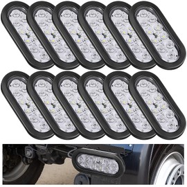 Yexiya 12 Pack Oval LED Trailer Light Kit - 10 LED Stop Reverse, Turn, Tail Lights with Wires and Grommet - IP67 Waterproof for Boat, RV, Trucks(White)