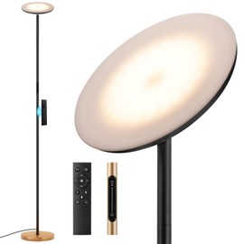 PreeOtti Modern LED Floor Lamp - Remote & Touch Control, 40W/2400LM Sky Torchiere Standing Lamp, Fully Dimmable, 3 Color Temperatures, Ideal for Living Room & Bedroom, Easy to Assemble(Gold)