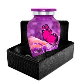 Trupoint Memorials Small Urns for Human Ashes Keepsake, Decorative Mini Cremation Urn for Adult Men & Women – Small, Purple Butterfly