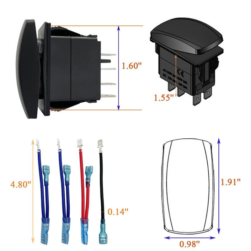 Amber Led Turn Signal Rocker Switch 7 PIN ON-Off-ON DPDT