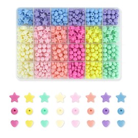 700 PCS Acrylic Star Round Heart Shaped Beads for Bracelets Jewelry Making Necklaces DIY Crafts Hair Pony Bead Colorful Assorted Pastel Beads Rainbow Spacer Beads Cute Loose Beads Bulk(8 Candy Colors)