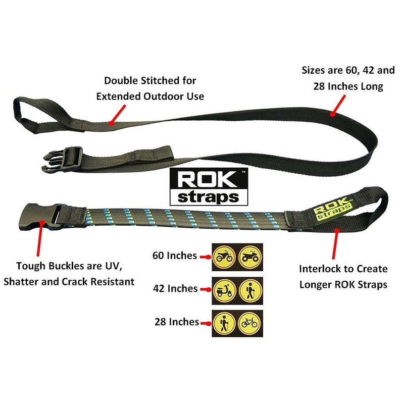 ROK Straps Motorcycle Adjustable Luggage Strap - Black/Blue/Green - 16mm