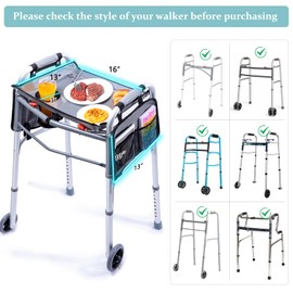 BAGSFY Walker Tray with Cup Holder & 2 Side Pockets, Folding Walker Table for Seniors | Sturdy, Easy-Clean Tray with PEVA Surface | Universal Fit for Standard Walkers, Walker Accessory for Elderly