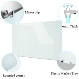 DEVELOP Magnetic Glass Dry Erase Board/Whiteboard, Wall Mounted Glass White Board, Frameless with Aluminum Marker Tray, 36 x 24 Inch, Includes 4 Dry Erase Markers, 1 Eraser and 2 Magnets