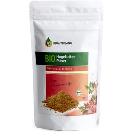 Kräuterland - Organic Rosehip Powder 500 g in Raw Food Quality - 100% Pure, Vegan - Finely Ground Organic Rosehip Fruits Rosa Canina - Premium Quality
