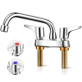 12 inch Swivel Spout & Dual Lever Handles, Commercial Bar Sink Faucet，4 inch 2Hole Deck Mount, Brass Constructed & Chrome Polished