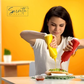 Servette Home Refillable Squeeze Bottles for Ketchup and Mustard, Set of 2, Plastic (Red)