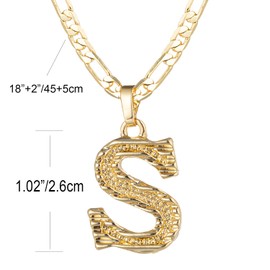 Initial Necklace for Women Men Teen Girls Boys, Gothic 18K Gold Plated 26 Letters Pendant Necklace, 3mm Wide Figaro Chain with Extension, Copper, Cubic Zirconia,