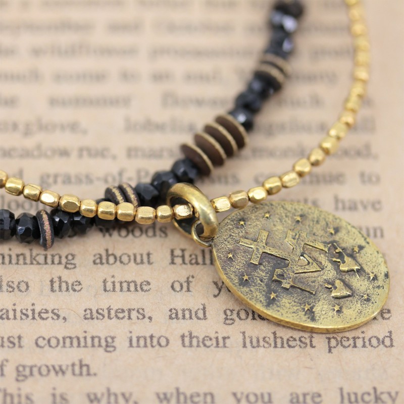 ocean Anklet Black Spinel Cross Maria Medal Coin Gold Brass