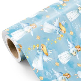 WRAPAHOLIC Angel Christmas Wrapping Paper Roll - Mini Roll - 17 Inch x 16.5 Feet - Blue Christmas Angel Wrapping Paper for Xmas Holiday, Party Celebration
