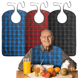 Bib for Adults, Pack of 3, Waterproof Adult Bibs with Press Studs & Mud Flaps, Waterproof Bib Food Protector for Men, Women, Elderly and Disabled, a, One Size