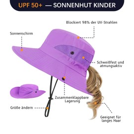 Durio Sun Hat Girls Children Summer Hat Girls Good Air Permeability - Practical for Girls with Long Hair 5-12 Years, purple