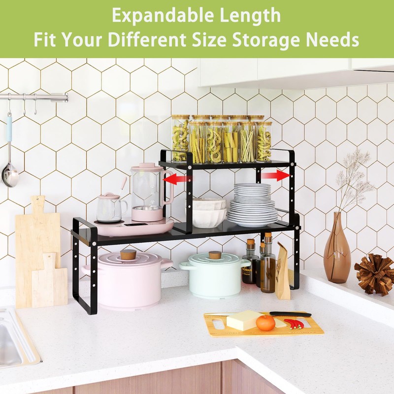 Across-Star Expandable Cabinet Shelf Organizer Rack, Stackable Kitchen Counter Storage