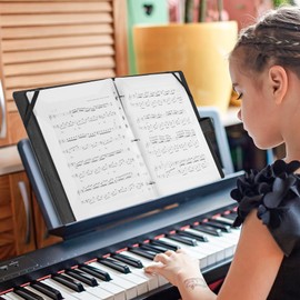 Rockhouse Sheet Music Folder, 3 Ring Binder Music Holder PU Leather Choir Folder 60 Pages Fit for Sheet Music Paper 8.5 x 11 Inch, Black