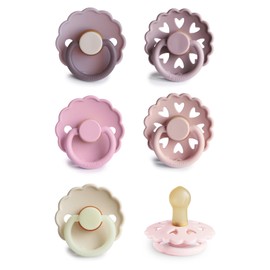 FRIGG Multipack Latex Dummies | Pack of 6 | Natural Rubber/Natural Rubber | Made in Denmark | Symmetrical Cherry Teat | (Blossom Blend, Size 1 (0-6 Months))