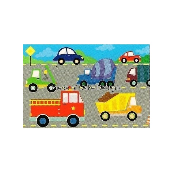 1/4 Sheet ~ Little Cars & Trucks Birthday ~ Edible Cake/Cupcake Topper - D999