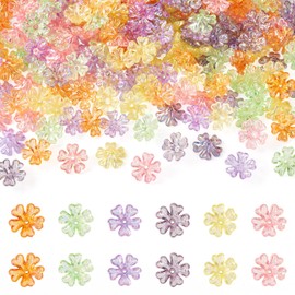 Spritewelry 240 Pcs Acrylic Flower Bead Caps Iridescent 5-Petal Blossom Floral Loose Spacer Beads End Caps for Bracelet Necklace Earrings Jewelry Making