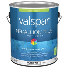 Valspar 23002 Ultra White Base Medallion Plus Interior Paint & Primer, Satin, 1 Gallon