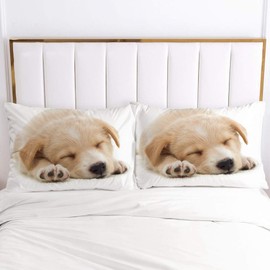 YASMENG Dog Bed Linen 135 x 200 cm White Children Boys Girls Dog Motif Bed Linen Set Microfibre Duvet Cover with Zip and 1 Pillowcase 80 x 80 cm