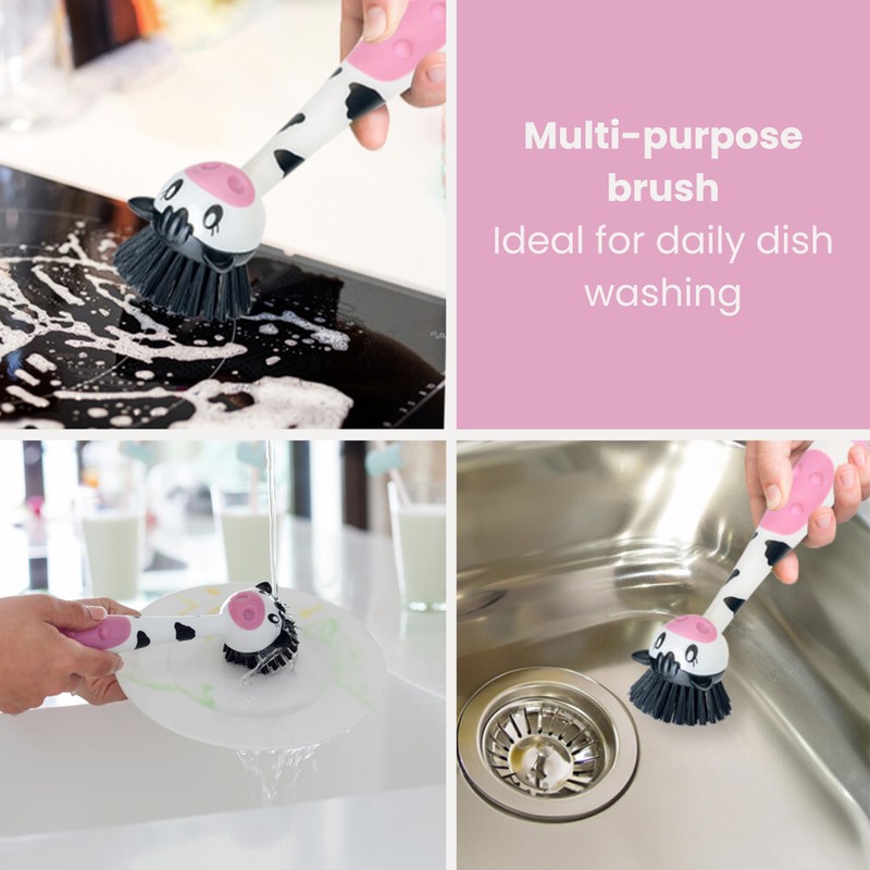 Vigar Moo Cow-Shaped Soap Dispensing Dish Brush, Dish Brush with