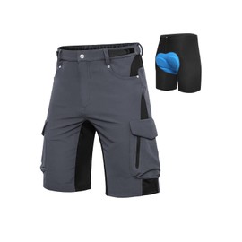 Cycorld MTB Men’s Cycling Shorts - Quick-Drying MTB Shorts - Men’s Mountain Bike Shorts - Baggy Bike Shorts / Breathable Cycling Shorts with Adjustable Velcro Fasteners. (2021 Neus Mtb Shorts) - Gray+Blue Pad, size: l