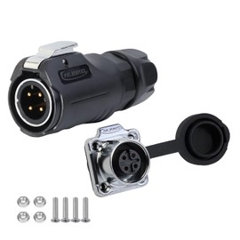 CNLINKO LP-12 4 Pin Connector IP68 Waterproof Circular Electrical Plug for Outdoor Equipment Solar Industrial Machinery DC 12V Flange Mount Metal-Reinforced Kit (4-Pin)