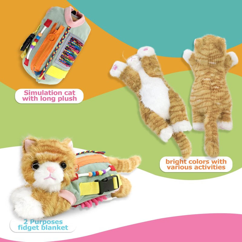 Fidget Blanket with Cat for Elderly with Dementia, Fidget Blanket